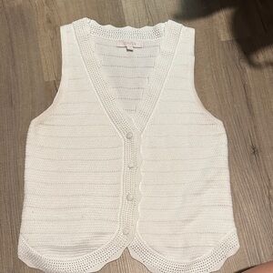 White Knit Button-Up Vest